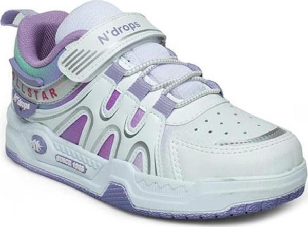 Ndrops 020-24 Deri Kız Çocuk Sneaker Beyaz Lila 26-30 - Image 1