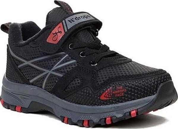 Ndrops 07 Deri Sneakers Çocuk Spor Ayakkabı 31-35 Siyah Kırmızı - Image 1