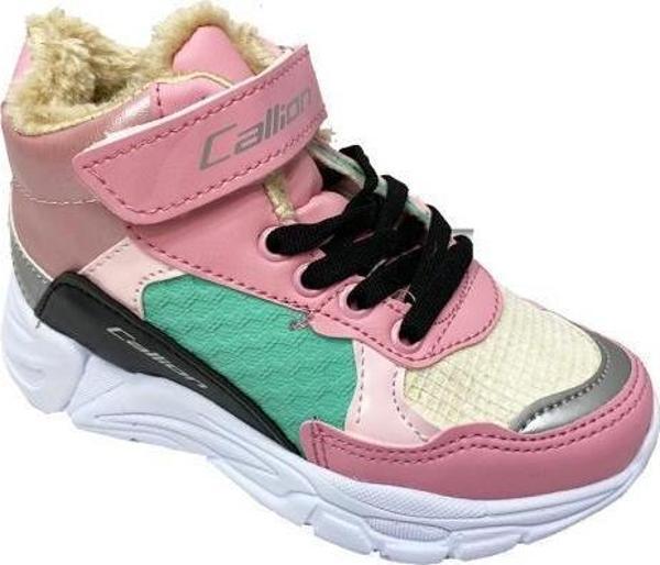 Callion 053 Deri Kürklü Patik Çocuk Spor Ayakkabı Beyaz Pembe Su Yeşili - Image 1