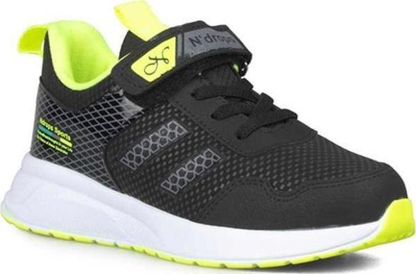 Ndrops 05P-22 Deri Çocuk Sneaker Ayakkabı Siyah Sarı - Image 1