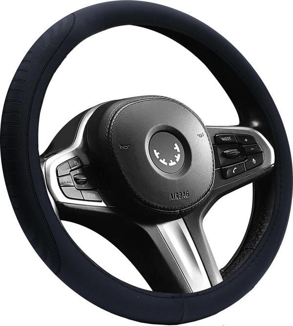 Oto Geçme Direksiyon Kılıfı Tırtıklı ve Desenli Suni Deri Siyah Renk TEQ-011BK - Image 1