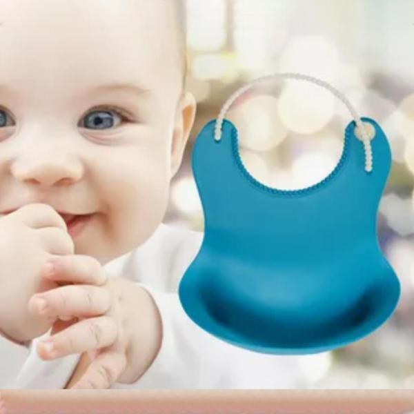 Petinka Mama Önlüğü Mavi Çocuk Bebek Mama Dökülme Engelleyici Bükülebilir Önlük - Image 1