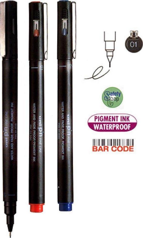 Uni-Ball UNİ DRAWING PEN PIN01-200 0.1 KIRMIZI - (12 Adet) - Image 1