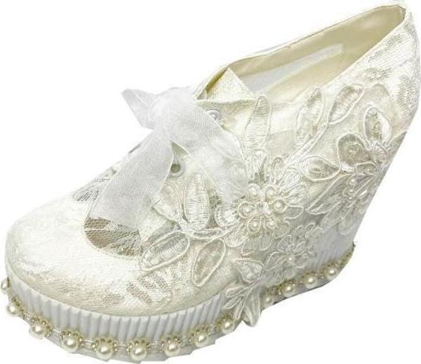 Jena 2137 Yüksek Dolgu Taşlı Dantelli Abiye Convers Ayakkabı - Image 1