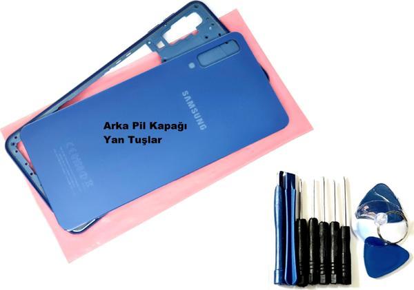 Tkgz Samsung Galaxy A7 A750 (2018) FULL ORJ KASA Arka Pil Batarya Kapağı (TAMİR SETİ) MAVİ - Image 1