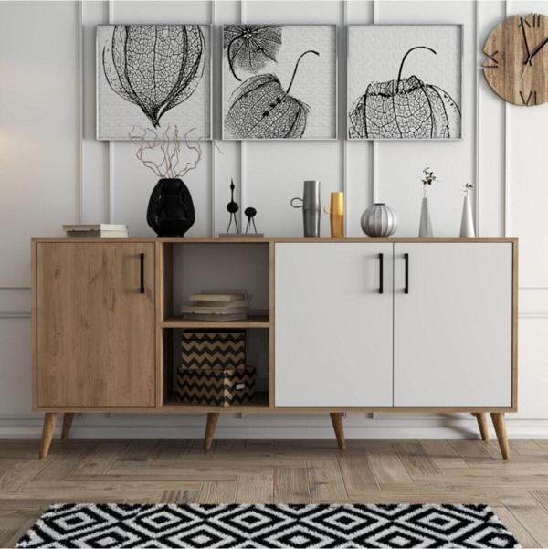 Mezza 1624 Exxen 180 Cm (Ahşap Ayakli) Modern Konsol Sepet Beyaz - Image 1