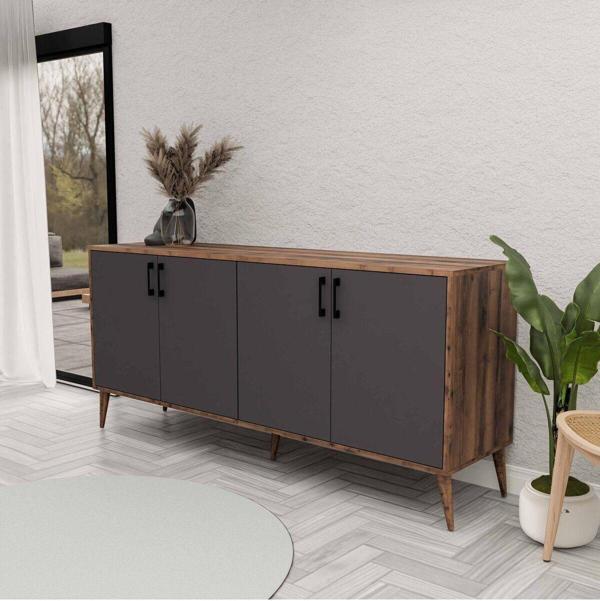 Mezza 1672 Hera 180 Cm Ahşap Ayaklı Modern Konsol Hat - Antrasit - Image 1