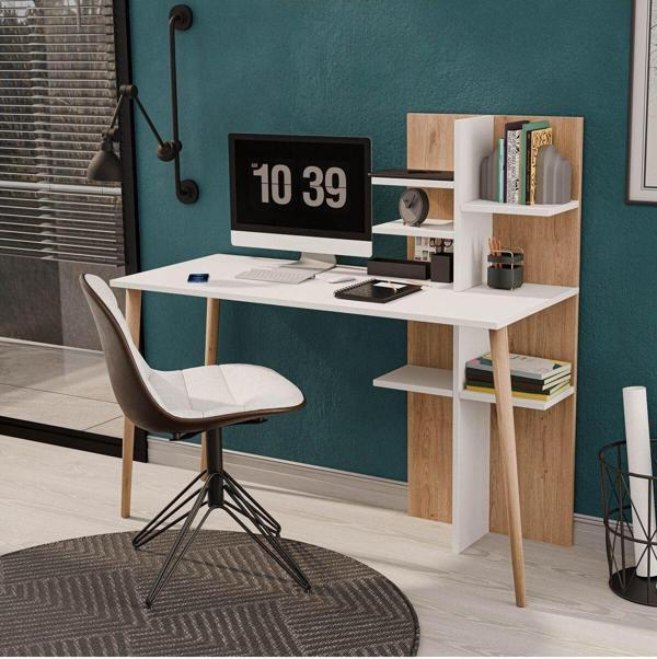 Mezza 1924 Ruby 120 Cm Ahşap Ayaklı Çalışma Masası Sepet-Beyaz - Image 1
