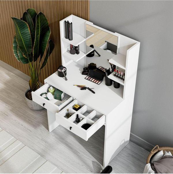 Mezza 2210 Shıny Aynalı 2 Çekmeceli 80 Cm Makyaj Masası Beyaz - Image 1