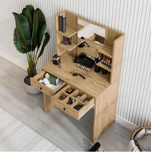Mezza 2212 Shıny Aynalı 2 Çekmeceli 80 Cm Makyaj Masası Sepet - Image 1
