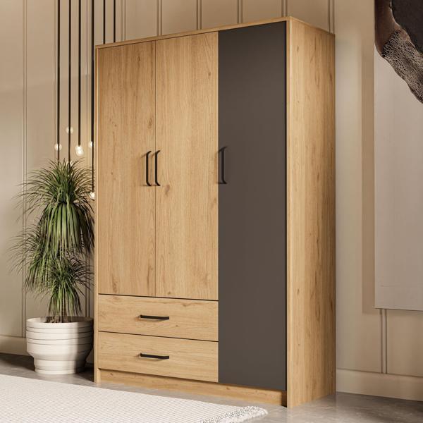Mezza 3508 Grande Modern 3 Kapılı 2 Çekmeceli Gardırop Sepet - Antrasit - Image 1