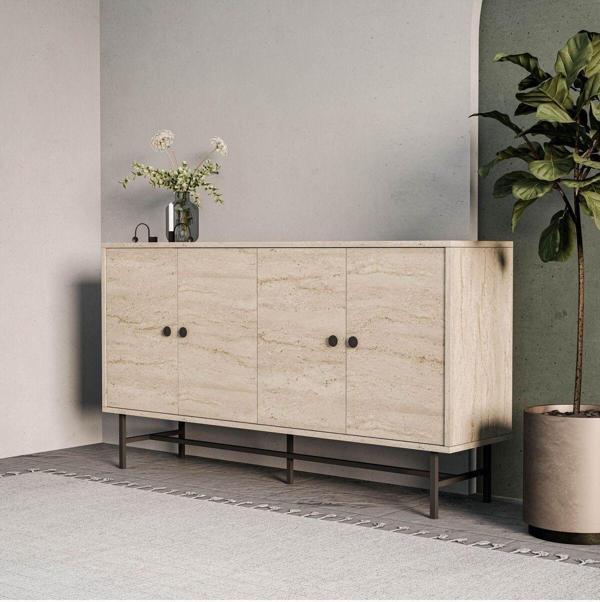 Mezza 4640 Dıamond Metal Ayaklı Konsol 145 Cm Traverten - Image 1