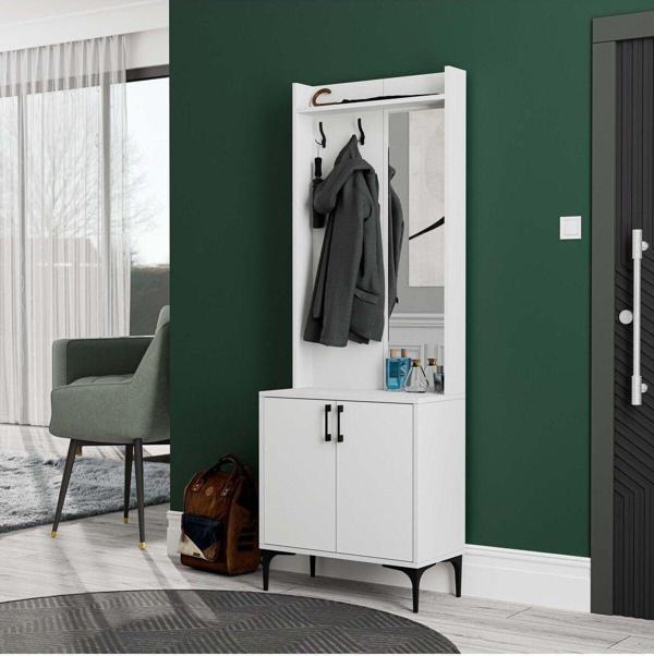 Mezza 5010 Royal Sağ Aynalı 2 Kapaklı 2 Askılı Portmanto Beyaz - Image 1