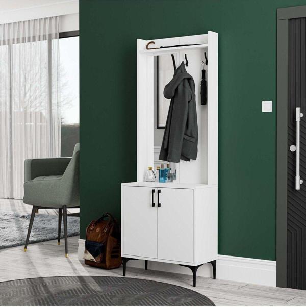 Mezza 5020 Royal Sol Aynalı 2 Kapaklı 2 Askılı Portmanto Beyaz - Image 1