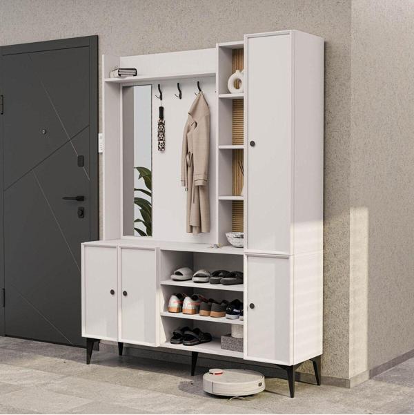 Mezza 5050 Verona 4 Profil Kapaklı 4 Askılı 15 Raflı Sol Aynalı Portmanto Beyaz Yunus - Image 1
