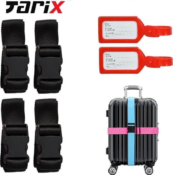 tarix 4 adet Siyah Valiz kemeri + 2 adet kırmızı valiz etiketi - Image 1