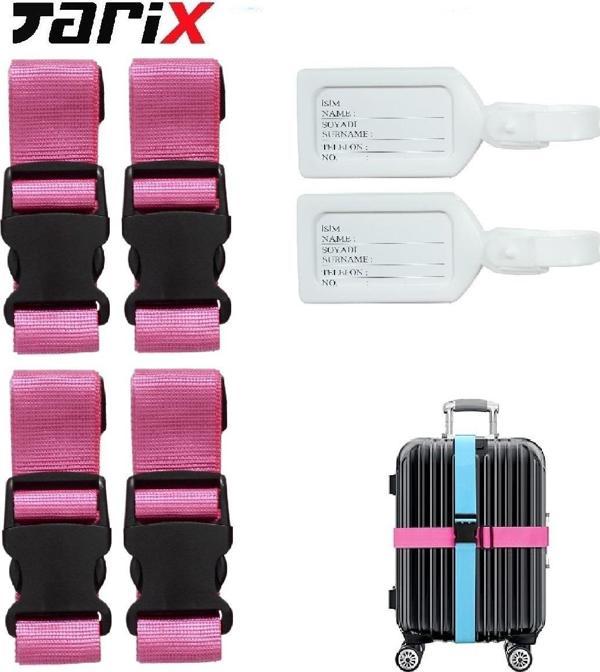 tarix 4 adet Pembe Valiz kemeri + 2 adet Beyaz valiz etiketi - Image 1