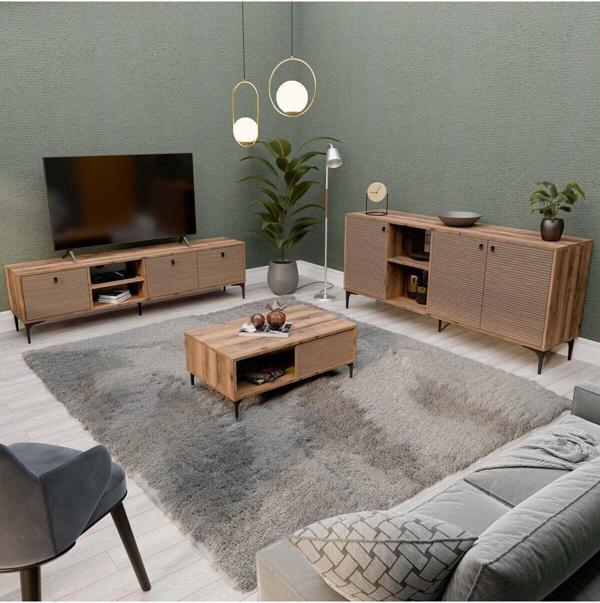 Mezza Set 1360-2090-1680 Vision Tv Ünitesi - Orta Sehpa - Konsol Seti Hat - Kaplan - Image 1
