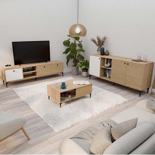 Mezza Set 1366-2092-1686 Vision Tv Ünitesi - Orta Sehpa - Konsol Seti Sepet - Yunus - Beyaz - Image 1