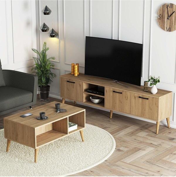 Mezza Set 1587-2076 Exxen 180 Cm Tv Ünitesi + Exxen Orta Sehpa - Sepet Rengi - Image 1