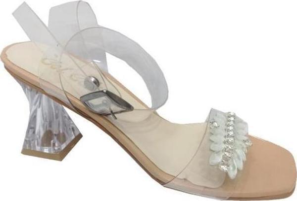 Cotcolic 01224 Taşlı Şeffaf Topuk Fashion Kadın Sandal - Image 1