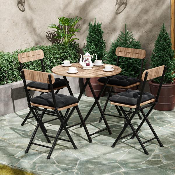 Eportatif 4 Kişilik Minderli Yuvarlak Bistro Takım Bahçe Mutfak Masa Sandalye Çam 1503 - Image 1