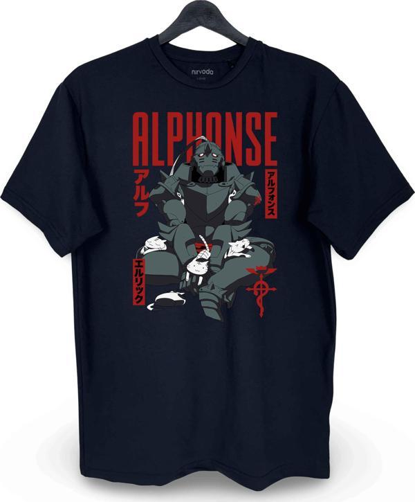 Alphonse Elric Fullmetal Alchemist Baskılı Loose Fit Bisiklet Yaka Unisex Tişört - Image 1