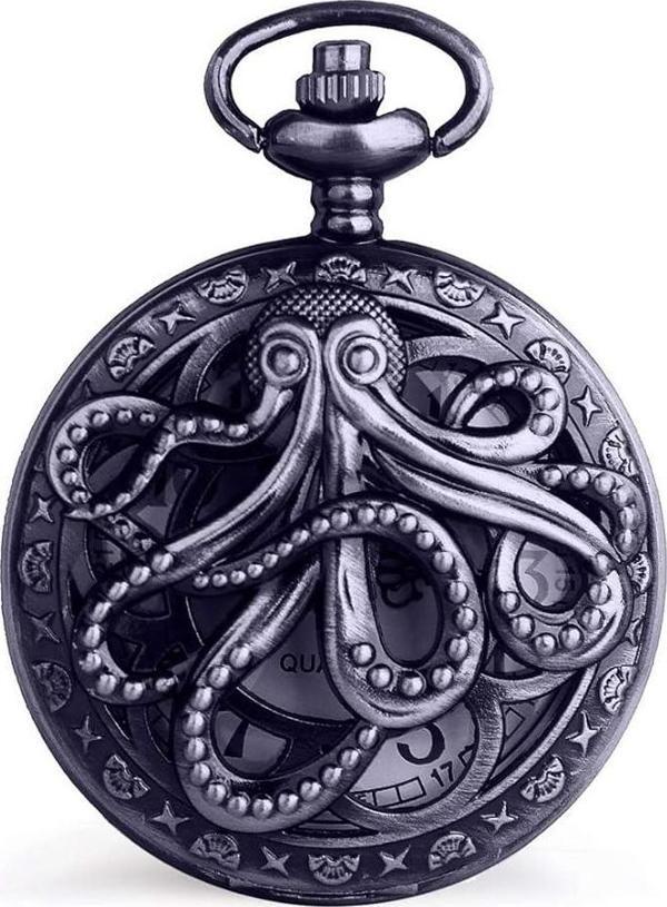 Valkyrie Vintage Kutulu Ahtapot Motifli Retro Köstekli Cep Saati - Image 1