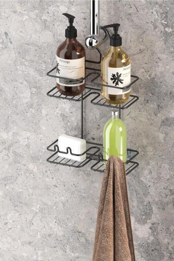 Geseus Duş Borusuna Asılabilir Kancalı Banyo Rafı Mat Siyah BK067-S - Image 1