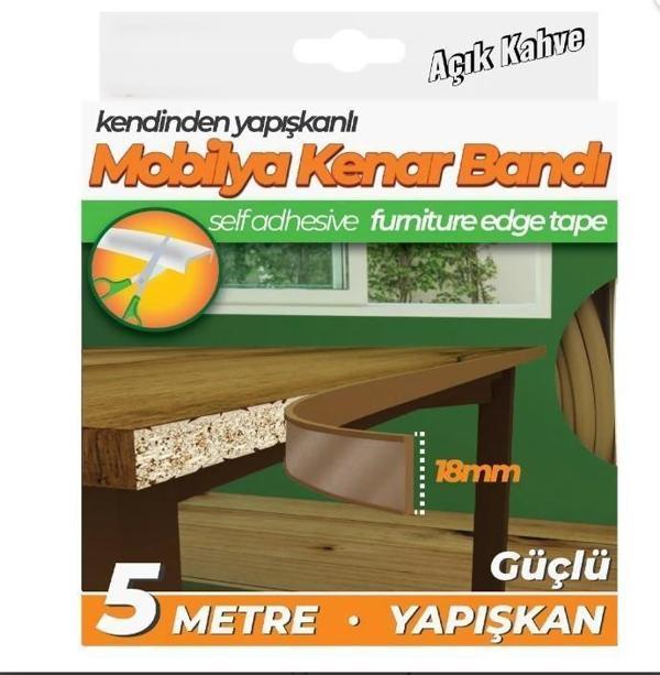 Kendinden Yapışkanlı Masa,Raf,Dolap,Tezgah,Mobilya Kenar Bandı 18mmX5 Metre-Açık kahve - Image 1