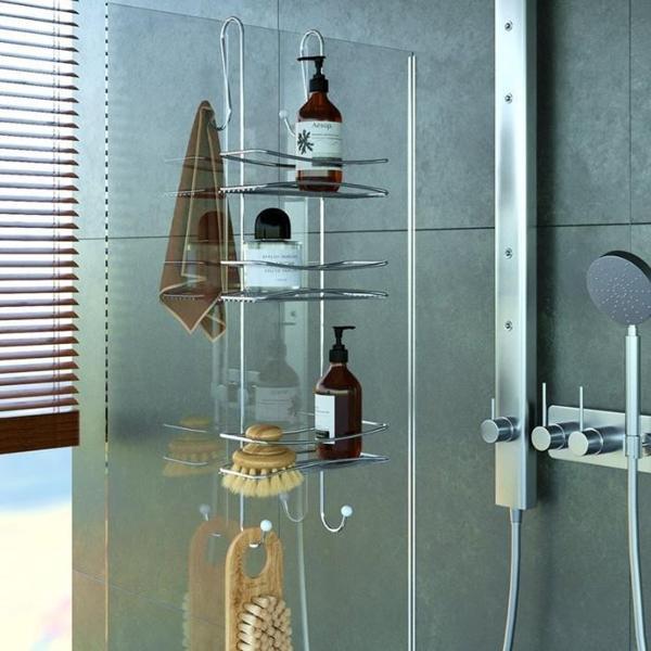 Geseus 3 Katlı Asmalı Banyo Duşakabin Duş Rafı Krom BKK066 - Image 1