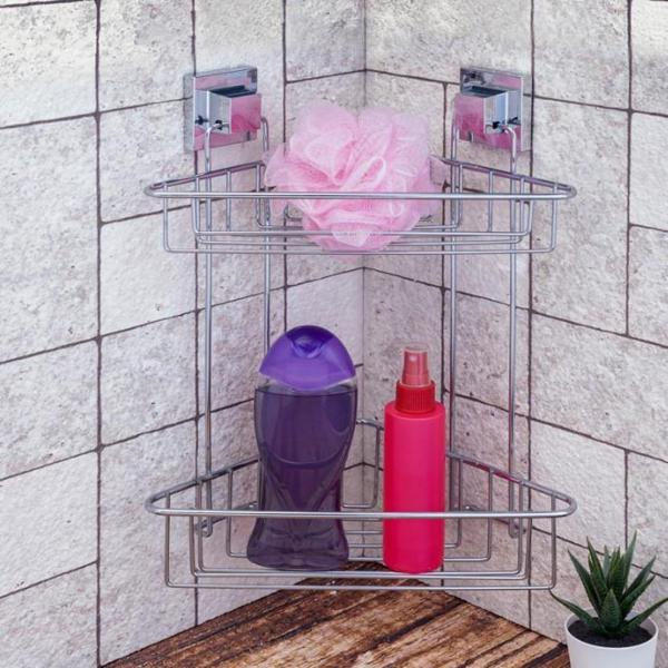 Geseus Yapışkanlı Krom İki Katlı Banyo Köşe Rafı EF257 - Image 1