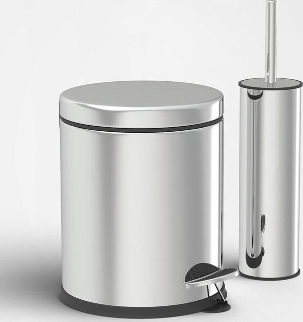 3 Litre Çöp Kovası ve Tuvalet Fırçası Krom İkili Set - Image 1