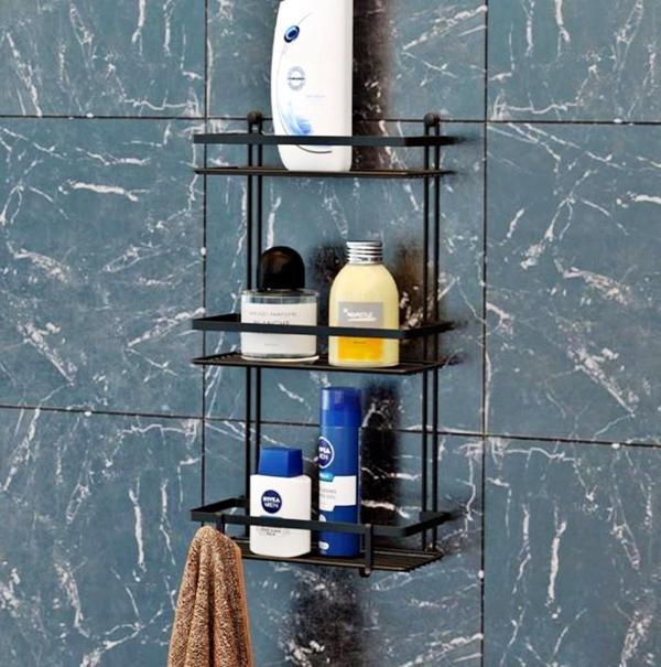 Geseus Üç Katlı Kancalı Banyo Rafı Mat Siyah ES065H - Image 1