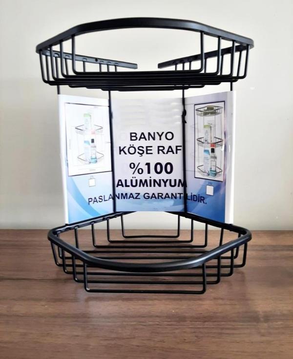 Aüminyum İki Gözlü Banyo Köşelik Şampuanlaık Ömür Boyu Paslanmaz Siyah-OSCR - Image 1