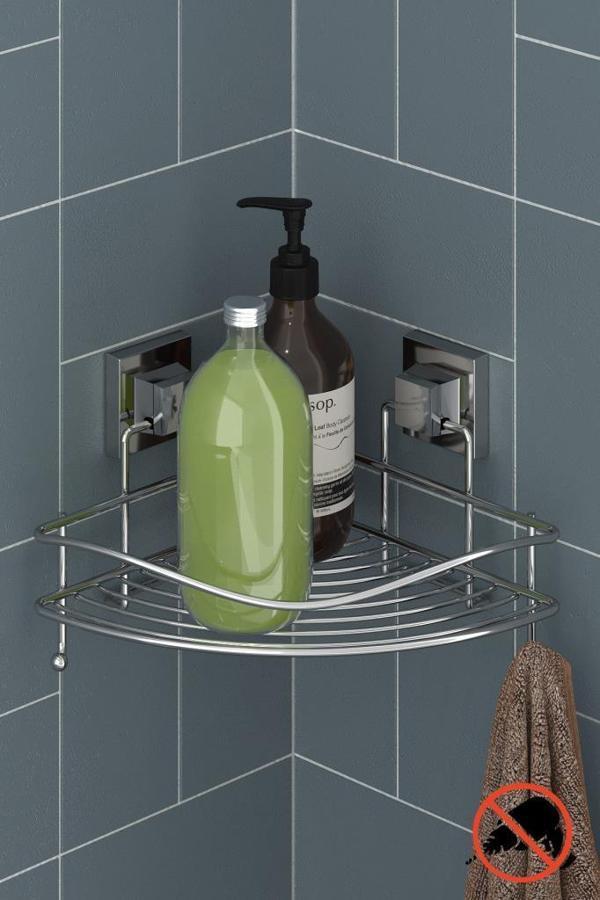 Geseus Yapışkanlı Askılı Tek Katlı Banyo Köşe Rafı Krom EF250 - Image 1