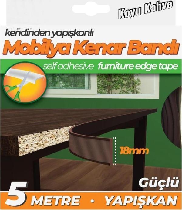 Kendinden Yapışkanlı Masa,Raf,Dolap,Tezgah,Mobilya Kenar Bandı 18mmX5 Metre-Koyu Kahve - Image 1