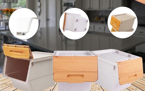Motek Patateslik Soğanlık Sepeti Oyuncak Kutusu Tekerlekli Organızer Çok Amaçlı Kutu 1X12Lt-Bambu+Krem - Image 1