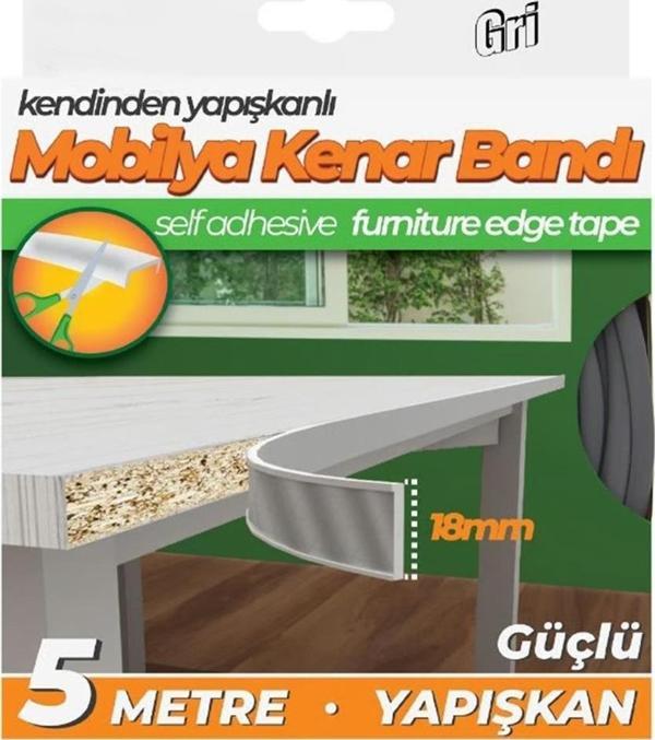 Kendinden Yapışkanlı Masa,Raf,Dolap,Tezgah,Mobilya Kenar Bandı 18mmX5 Metre-Gri - Image 1