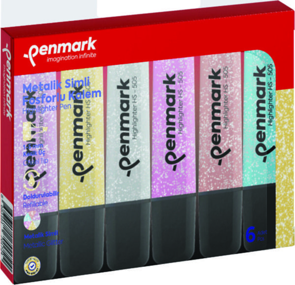 Penmark Fosforlu Kalem 6'lı Asetat Karışık Renk Simli - Image 1