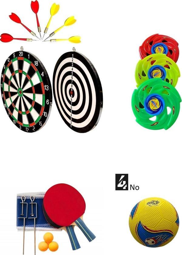 faial 4Lü Dart Oyun Seti ( 3Lü Frizbi , Büyük Boy Dart , Masa Tenis Seti , Futbol Topu) - Image 1