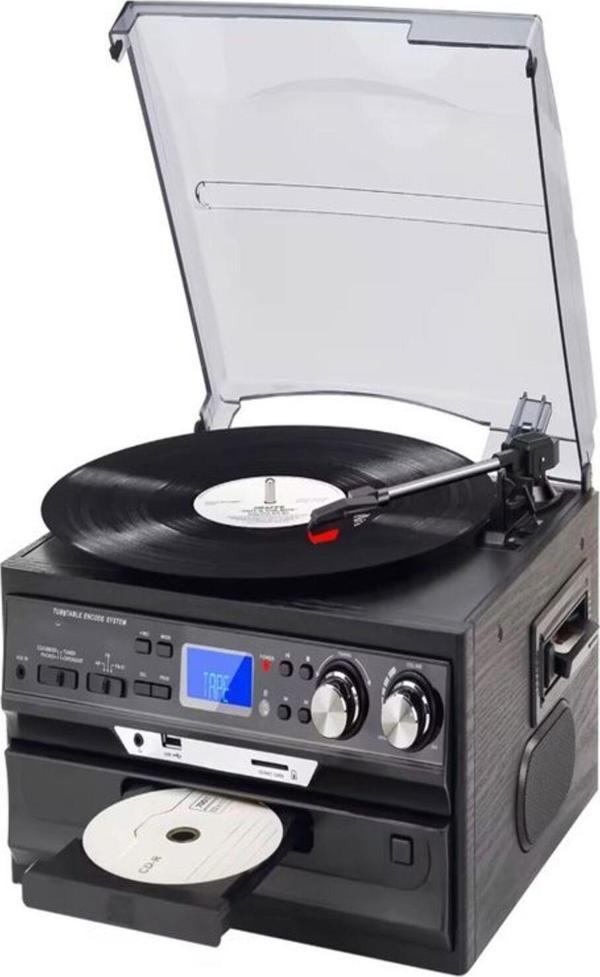 Ultratekno Hepsi Bir Arada Elektrikli Vintage Plak Çalar Cd Çalar Kaset Usb Bluetooth Tf Aux Kumandalı Pikap - Image 1