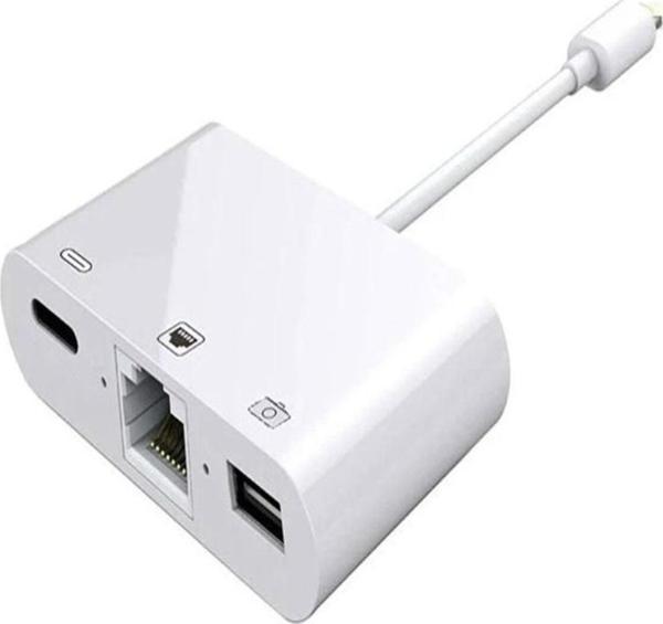 Ultratekno Iphone 7 8 X 11 11 Pro 12 13 13 14 Pro Max Ve Ipad Uyumlu Usb Ethernet Lightning Şarj Adaptörü 3İn1 - Image 1