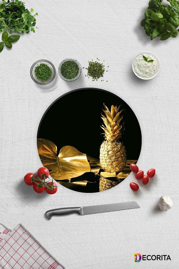 Cam Kesme Tahtası - Cam Kesme Tablası | Altın Ananas | Çap32cm - Image 1