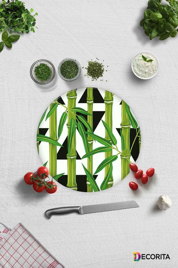 Cam Kesme Tahtası - Cam Kesme Tablası | Bamboo Desen | Çap32cm - Image 1