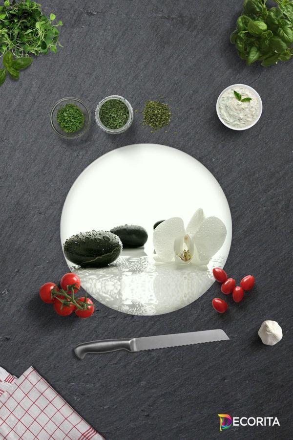 Cam Kesme Tahtası - Cam Kesme Tablası | Beyaz Orkide Siyah Oniks | Çap32cm - Image 1