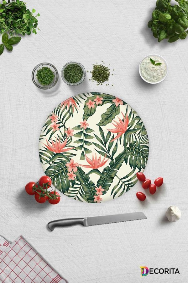 Cam Kesme Tahtası - Cam Kesme Tablası | Botanik Desenli | Çap32cm - Image 1