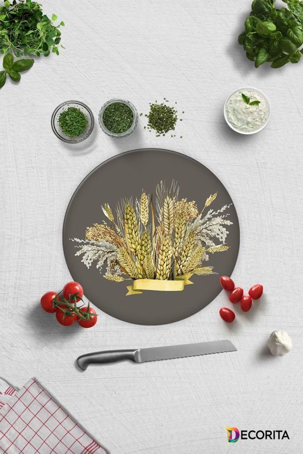 Cam Kesme Tahtası - Cam Kesme Tablası | Buğday Demeti | Çap32cm - Image 1