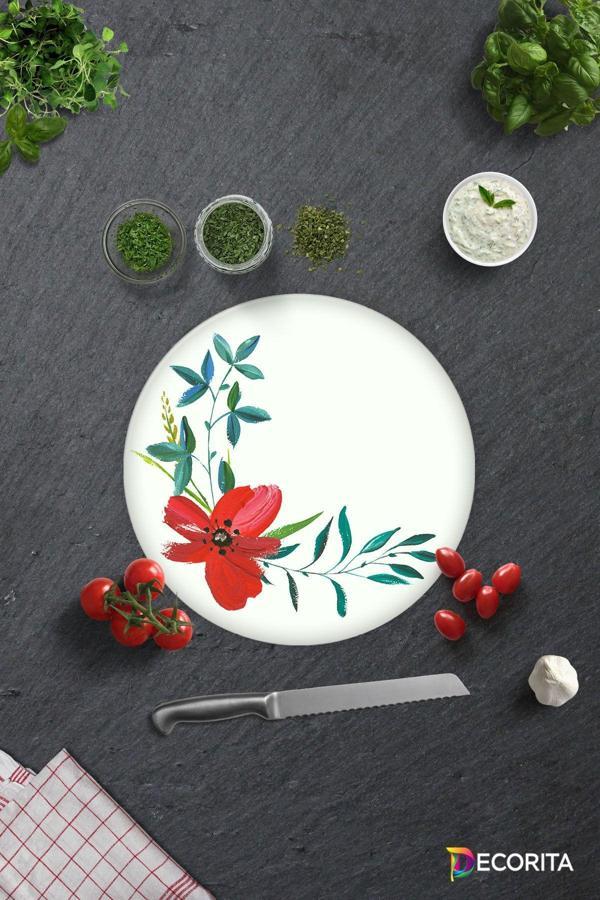 Cam Kesme Tahtası - Cam Kesme Tablası | Çiçek Motifi Desenli | Çap32cm - Image 1