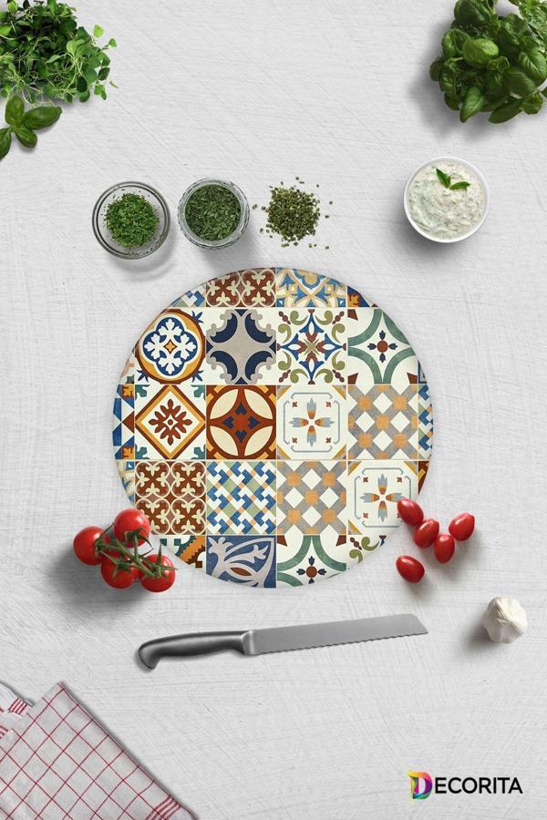 Cam Kesme Tahtası - Cam Kesme Tablası | Çini Desen | Çap32cm - Image 1